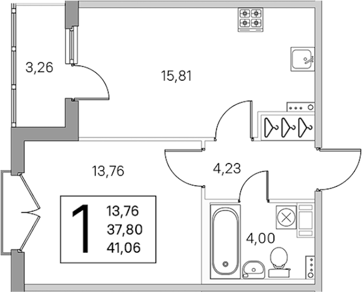 1-комнатная квартира 39.43 м², 4/4 эт., ЖК «Любоград в Стрельне»